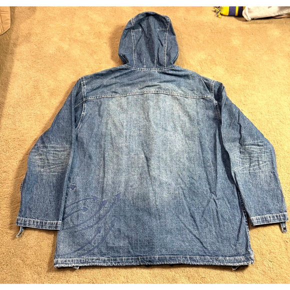 Vintage Rocawear Jean Jacket Hoodie Mens XL Embroidery Zip Sleeves Pockets EUC - Picture 3 of 13